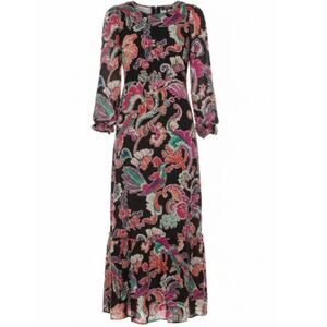 NEW BANJANAN Dress Cotton Long Maxi Midi Small Tiered Birds Floral Flowy Sleeves